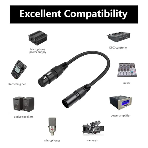 Miniatura 2 de Paquete de 2 cables de micrófono XLR macho de 3 pines a 5 pines XLR hembra, DMX512, 1 pies (1.0 ft), cable adaptador de cable DMX para mezclador