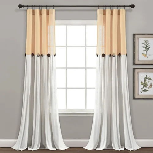 Miniatura 20 de Lush Decor - Cortinas de lino con botones de estilo granja, panel individual, diseño plisado de dos tonos de 40 pulgadas de ancho x 108 pulgadas