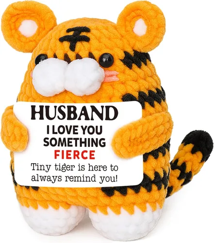 Miniatura 9 de Regalos de cumpleaños de Navidad para papá de hija, hijo, esposa, mini divertido hecho a mano de ganchillo tigre feroz I Love You, idea de regalo