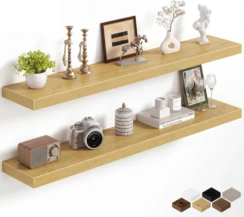 Miniatura 24 de Fun Memories Estantes flotantes de 16 pulgadas para pared, estantes de 8 pulgadas de profundidad para baño, dormitorio, cocina, montaje en pared