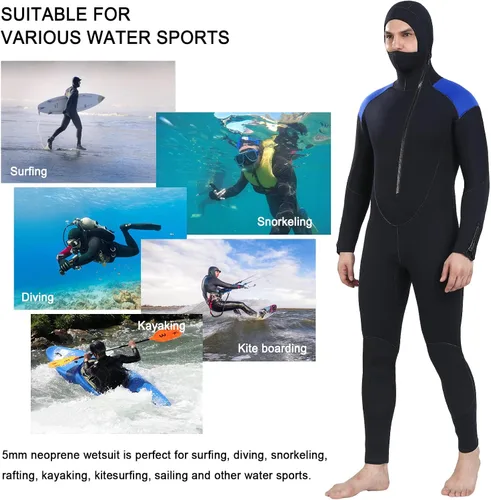 Miniatura 2 de DEHAI Traje de neopreno de 0.197 in para hombre, traje de neopreno para buceo, manga larga, cremallera trasera, cuerpo completo, traje de baño