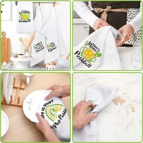 Miniatura 6 de Vansolinne Juego de 4 toallas de cocina de regalo de Pickleball para Navidad, juego de 4 paños de cocina, juego de toallas de mano de cocina
