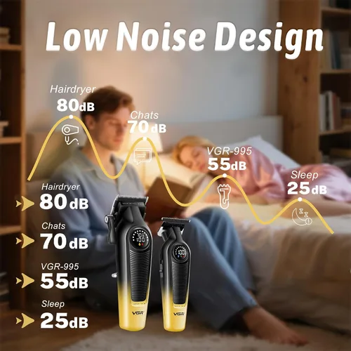 Miniatura 7 de VGR Juego de cortapelos para hombres y recortadora de cabello, combo de peluquero inalámbrico con pantalla LED, cuchillas de cerámica y titanio