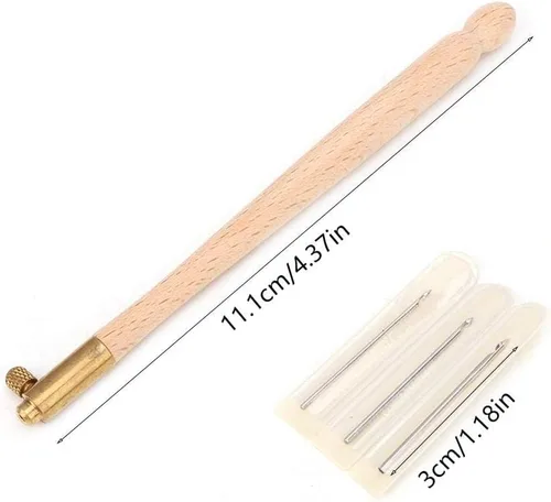 Miniatura 9 de Gancho de ganchillo francés con mango de madera, juego de agujas de bordar con cuentas para tejer, herramientas de bordado con 3 agujas