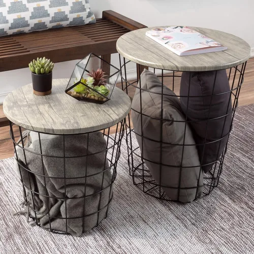 Miniatura 8 de Lavish Home - Mesas auxiliares apilables con almacenamiento Negro