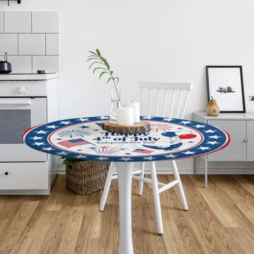 Miniatura 6 de Pardick Mantel redondo ajustable con borde elástico de 36 a 42 pulgadas, mantel ajustable para mesa redonda, mantel circular, impermeable, lavable