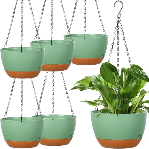 Miniatura 8 de Mumufy 6 macetas colgantes de 8 pulgadas para plantas de interior y exterior, color beige