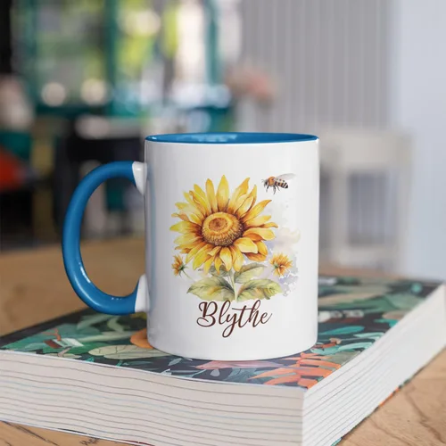 Miniatura 2 de Taza personalizada para amantes de los girasoles con nombre, regalos personalizados para amantes de las flores, taza de café de cerámica