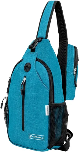 Miniatura 10 de Carrywell Mochila cruzada (no fabricada en China), mochila pequeña para viajes, senderismo, bolsa de pecho antirrobo, ligera Negro