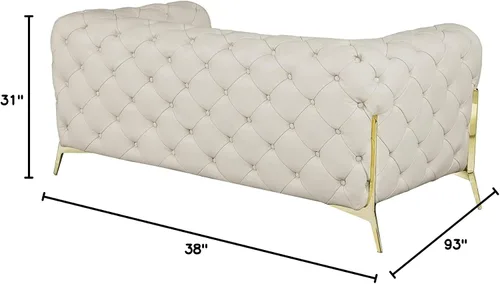 Miniatura 23 de Blackjack Furniture Modena - Moderno juego de sofá de 3 piezas de cuero italiano de grano superior, elegante diseño copetudo y patas de acero Beige