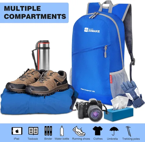 Miniatura 3 de ZOMAKE Mochila ligera y plegable, mochila pequeña para senderismo, resistente al agua, bolsa de día para viajes (azul oscuro)