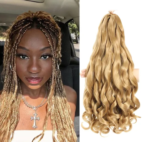 Miniatura 11 de Cabello Rizado Francés para Trenzar de 18 Pulgadas, 8 Paquetes Color Borgoña - Cabello para Trenzar Pre-Estirado con Rebote - Extensiones de Cabello