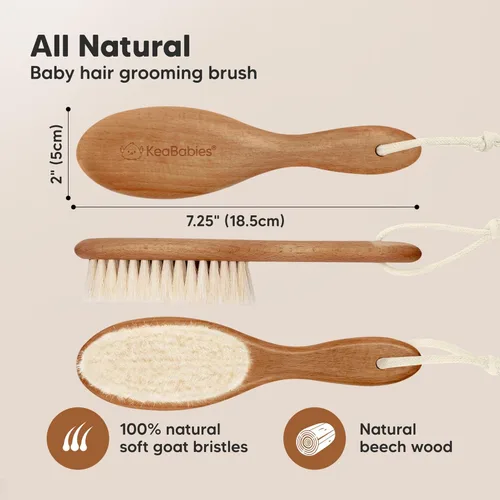 Miniatura 2 de Cepillo de madera para el pelo del bebé para niñas y niños, cepillo de cuna para bebés, cerdas suaves de cabra, peine perfecto para el cuero Nogal