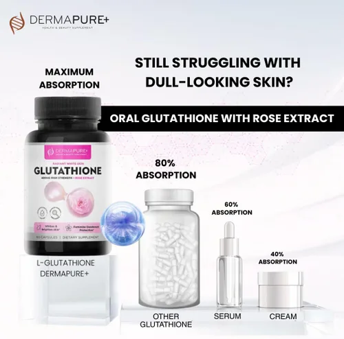 Miniatura 5 de Dermapure - Píldoras blanqueadoras de glutatión 2 en 1, 600 mg con extracto de aceite de rosa, suplemento para aclarar la piel y desodorante