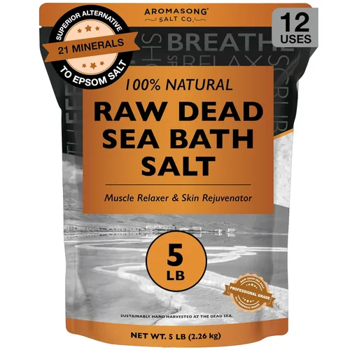Aromasong Sal de baño del mar muerto cruda, mínimamente limpia, contiene más minerales del mar muerto, incluyendo barro del mar muerto, sales 100%