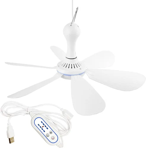 Ventilador de techo portátil alimentado por USB con dosel, con interruptor de temporizador de velocidad, ventilador de techo USB DC pequeño y