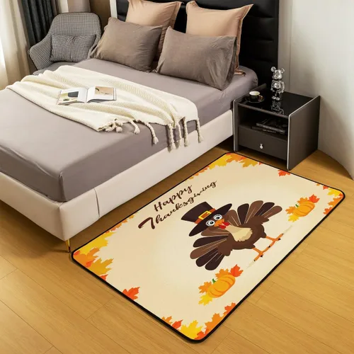 Miniatura 3 de Bonita alfombra de pavo de 3 x 5 para niños y niñas, alfombra de cosecha de Acción de Gracias, alfombra de decoración de otoño antideslizante