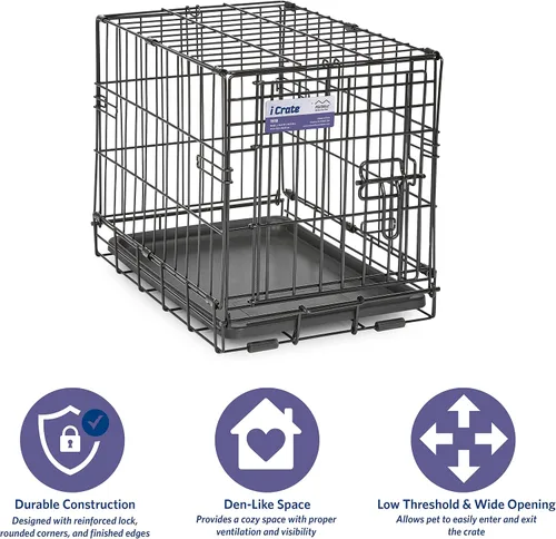 Miniatura 4 de Midwest Homes for Pets iCrate - Jaula plegable para perros de 18 pulgadas con panel divisor, bandeja a prueba de fugas y pestillos seguros, perrera