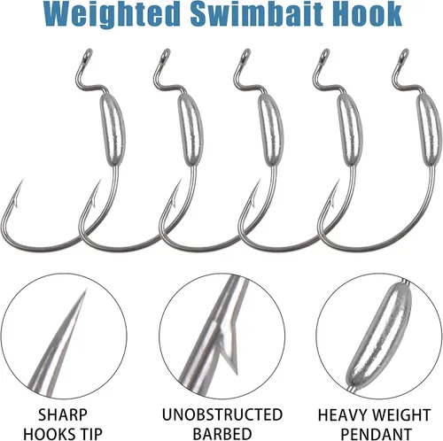 Miniatura 3 de Anzuelos de pesca con peso Swimbait, 10/20 piezas de anzuelos de pesca con gusano pesados, ganchos de espacio extra anchos de plástico suave