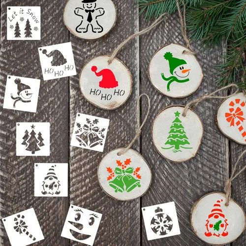 Miniatura 4 de 80 Piezas Plantillas de Navidad de 4 x 4 Pulgadas para Pintar sobre Madera, Plantillas Reutilizables de Feliz Navidad con Adornos y Copos de Nieve