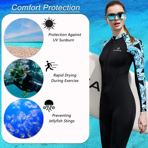 Miniatura 3 de Skyone Traje de baño de protección contra erupciones de cuerpo completo para mujeres y hombres, traje de buceo delgado para buceo, protección UV