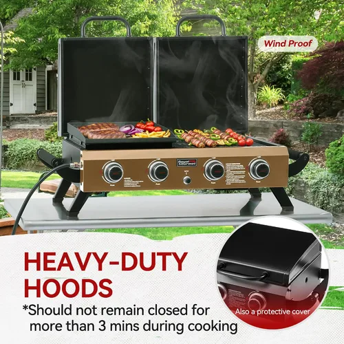 Miniatura 8 de GD4001TB Combo de parrilla y plancha de propano, 4 quemadores, parrilla de gas portátil para patio trasero o cocina al aire libre, 40000 BTU