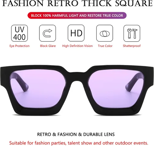 Miniatura 68 de AIEYEZO Gafas de sol cuadradas para mujeres y hombres, gafas de sol cuadradas con montura gruesa, estilo de diseñador simple