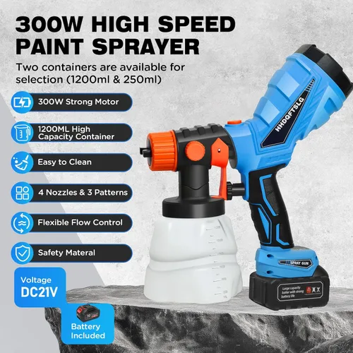 Miniatura 2 de Pulverizador de pintura inalámbrico con 3000 mAh, pistola pulverizadora de pintura eléctrica con contenedor de 40.6 fl oz y 8.5 fl oz, 4 boquillas