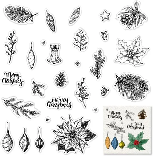 Miniatura 10 de Palabras de felicitación de Feliz Navidad, sellos transparentes para hacer tarjetas y decoraciones de álbumes de fotos, sellos de silicona de árbol
