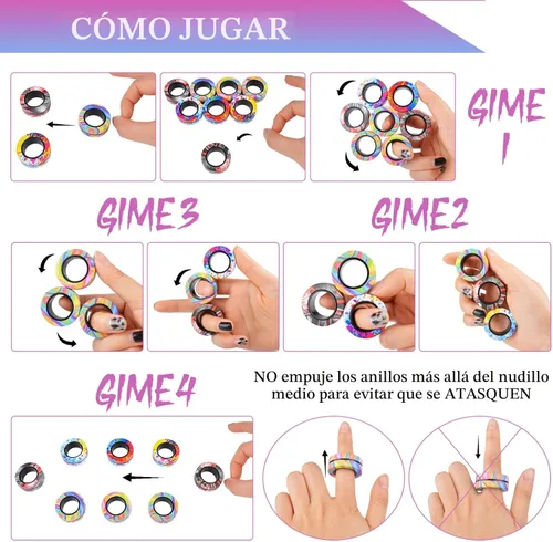 Miniatura 5 de Cevioce Juego de 9 anillos magnéticos giratorios, juguetes terapéuticos para alivio de la ansiedad, anillos para adultos con TDAH, regalos