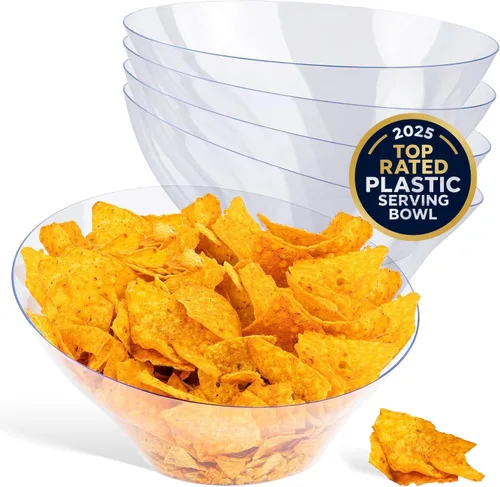 Cuencos de servir de plástico transparente de 54 onzas (paquete de 4) Platos grandes desechables para dulces, recipientes de bufé para papas fritas,