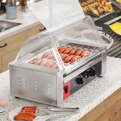 Miniatura 4 de CROSSON Hot Dog - Máquina de cocina con 7 rodillos con protector de estornudos transparente, 7 rodillos antiadherentes 304SS y control