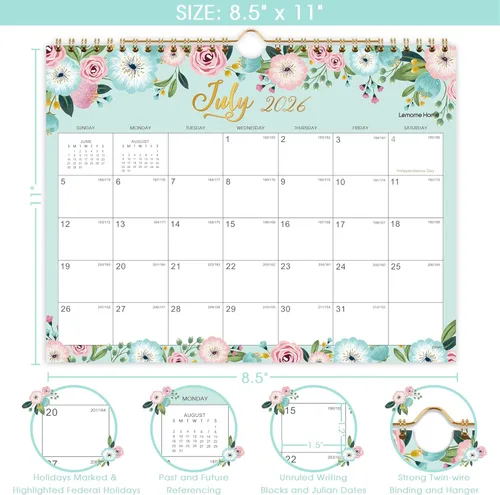 Miniatura 4 de Calendario 2026 – Calendario de pared 2026, 11 x 8.5 pulgadas, enero de 2026 a diciembre de 2026, planificador de pared grande de 12 meses, gancho