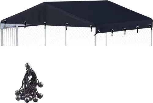 Miniatura 13 de Cubierta para perrera para perros al aire libre, 10 pies de ancho x 10 pies de largo, hecha de tela Oxford impermeable 600D, repuesto negro