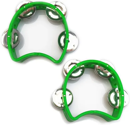Miniatura 8 de Pandereta mini campana de mano de percusión instrumento musical pandereta pequeña (1 verde y 1 amarillo)