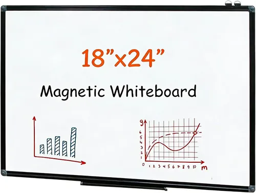 Pizarra blanca de borrado en seco – Pizarra blanca magnética colgante de 24 x 18 pulgadas para pared con marco de aluminio negro para el hogar,