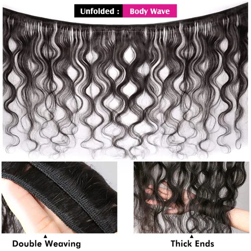 Miniatura 4 de Paquete de Cabello Humano Ondulado 3 paquetes (10, 12, 14 pulgadas) Extensiones de Cabello Virgen Brasileño 100% Sin Procesar Color Negro Natural