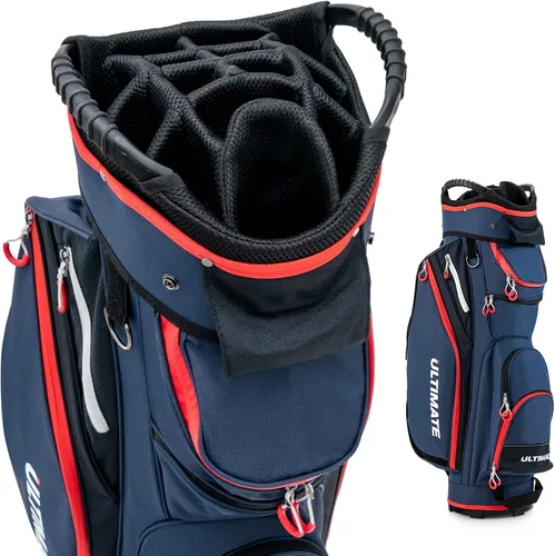 Miniatura 10 de GYMAX Bolsa de golf, bolsa de carrito de golf con divisor de 14 vías con capucha de lluvia y bolsa enfriadora, bolsa de golf impermeable para Negro