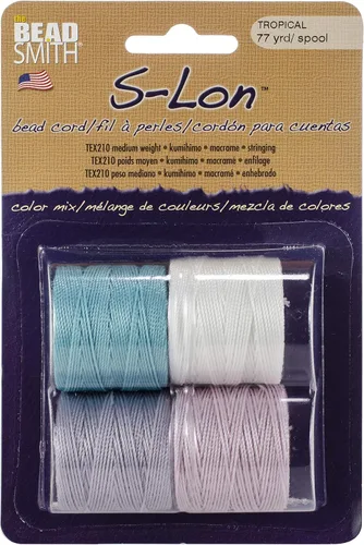 Miniatura 58 de The Beadsmith S-Lon Cordón para Cuentas – Cordón de Nylon Torcido de 0.5 mm para Ensartar, Paquete de 4, Mezcla de Neutrales Fríos, TEX210, 77