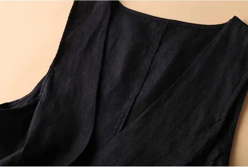 Miniatura 5 de Dongfeng Chaleco sin mangas de lino y algodón para mujer, casual, cuello en V, con botones
