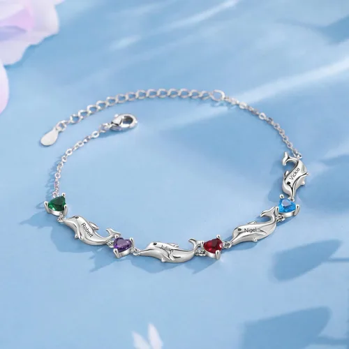 Miniatura 4 de LoraPetid Pulseras personalizadas para madre de delfín, pulseras de piedra natal de 2 a 6 nombres para mujer, pulseras de eslabones con dije