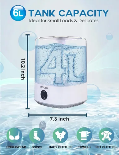 Miniatura 4 de MOJOCO Mini lavadora – Lavadora portátil pequeña de 4 litros con 3 modos de lavado para ropa interior, calcetines y ropa de bebé, mini lavadora