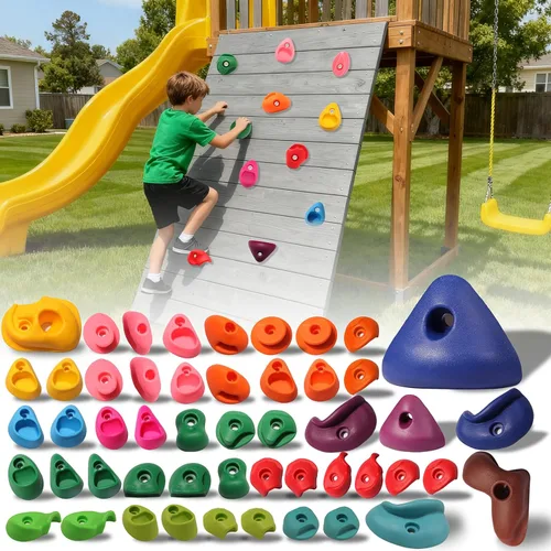 Miniatura 18 de Juego de 45 soportes para escalada en roca para niños, agarres de pared para escalada en roca, juego de pared para interiores y exteriores, juego