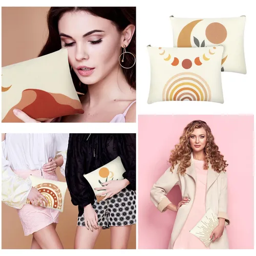 Miniatura 6 de Kajaia 12 bolsas de maquillaje bohemias a granel arco iris, sol, luz de luna, bolsa de cosméticos de lona, bonitas bolsas grandes con cremallera