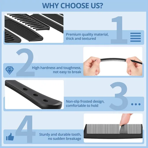 Miniatura 5 de Kolavia Juego de 6 peines para el cabello, color negro, duradero, ancho y fino, cola de rata, peine de peluquería para mujeres y hombres, peines