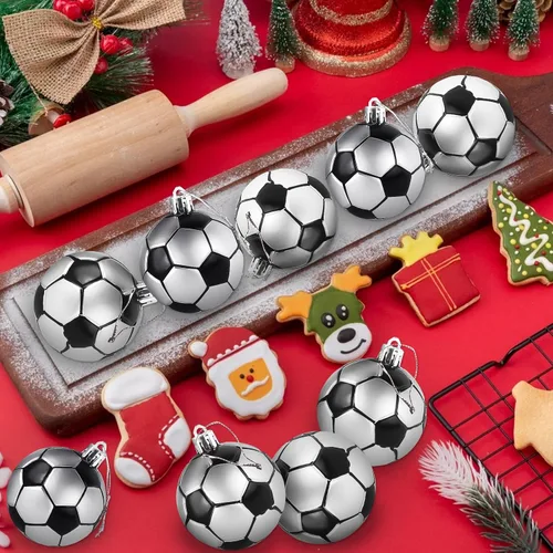 Miniatura 5 de Adornos de Navidad inastillables de fútbol - Decoración colgante mejorada de 9 piezas para árbol, decoraciones para exteriores seguras para niños