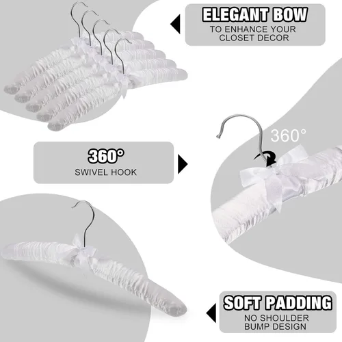 Miniatura 4 de Jetec 24 piezas de perchas acolchadas de satén con gancho giratorio de 360°, almohadillas de esponja para los hombros, para abrigos, suéteres, Blanco