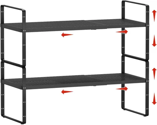 Miniatura 14 de Organizadores de estantes de gabinete expandibles de 16.5 a 27 pulgadas de largo, extensor de estantes de metal apilables para almacenamiento