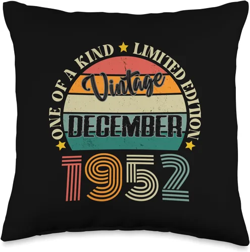 Vintage Birthday Retro Limited Edition Retro Gifts 72 Year Old Vintage December 1952 72nd Birthday Retro Throw Pillow, 16x16, Multicolor