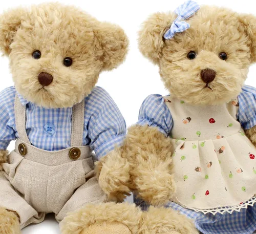 Miniatura 6 de oits cute Paquete de 2 osos de peluche, lindo animal de peluche, regalo para parejas, juguete de peluche suave de 11 pulgadas (ropa a cuadros azules)